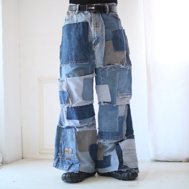 リメイクデニム　古着屋購入品　orb rebuild denim pants Rebuild Denim Pants - ブルー | harapeco Store